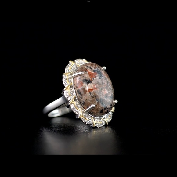 Yooperlite  White Zircon Ring in Vermeil YG & Platinum Over Sterling Silver - Picture 8 of 9